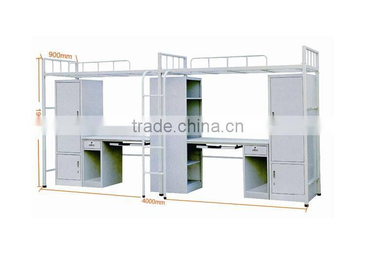 Metal Students Loft Bunk Bed With Clothes Wardrobe and Desk