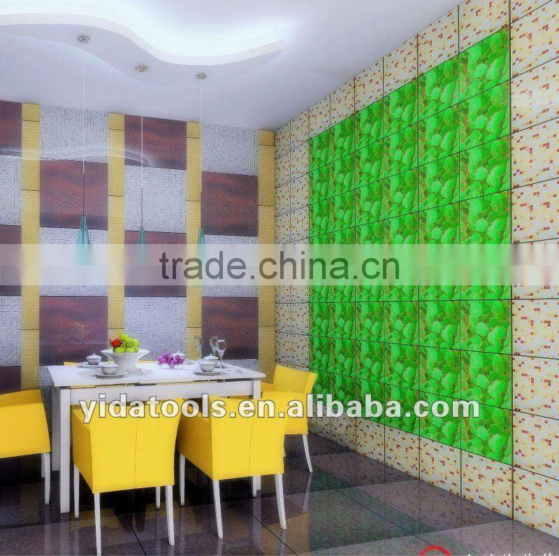 Green leaves with golden edge ceramic tile