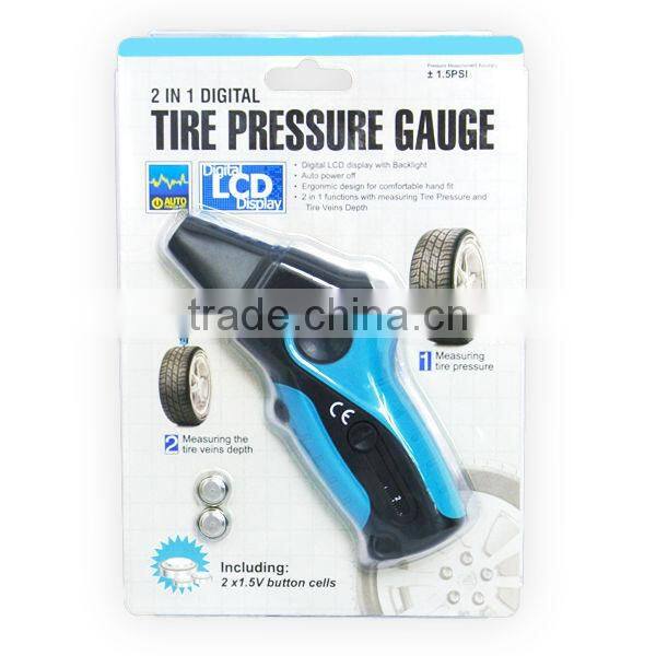 Digital 2-in-1 Tire Pressure Gauge & Tire Veins Depth +/-1.5PSI Accuracy + Backlight
