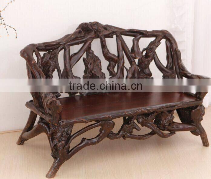 Southeast Asia Style Root Carved Double Seater Chair, Wood Carved Decorative Leisure Chair (BF01-X1164)