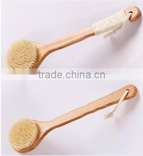 cy304 Dry Skin Natural Bristle Brush Soft Handle Pouch Brush SPA Brushes Bath Shower Bristle Brush with Long Bamboo Handle