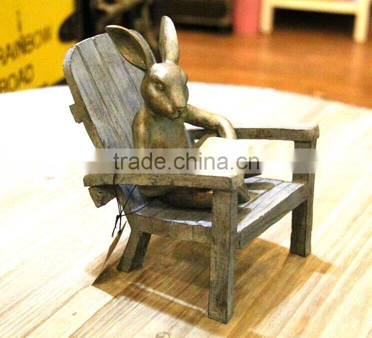 Plate Bronze reading antique resin rabbit statues