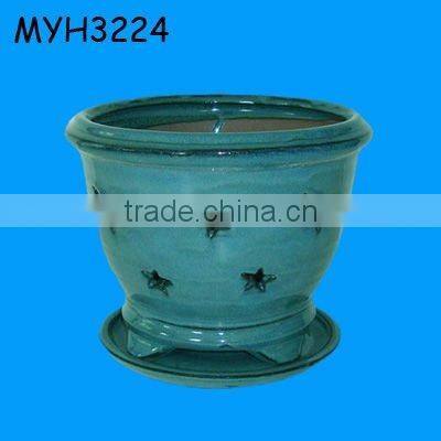 glazed ceramic bonsai pot with drip tray