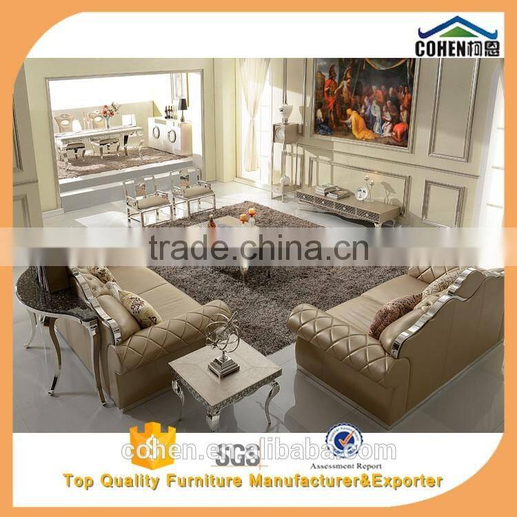 Royal genuine leather sofa stainless steel base top grain leather sofa SF017