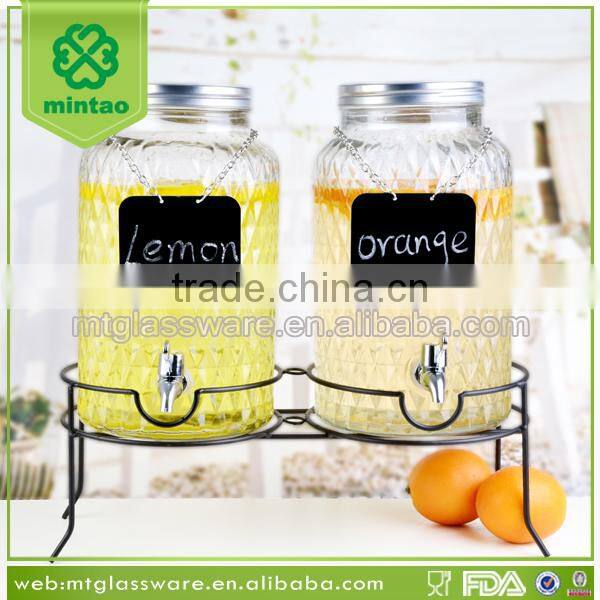 5Lx 2 wholesale shandong juice storage glss jar with tap and chalboard