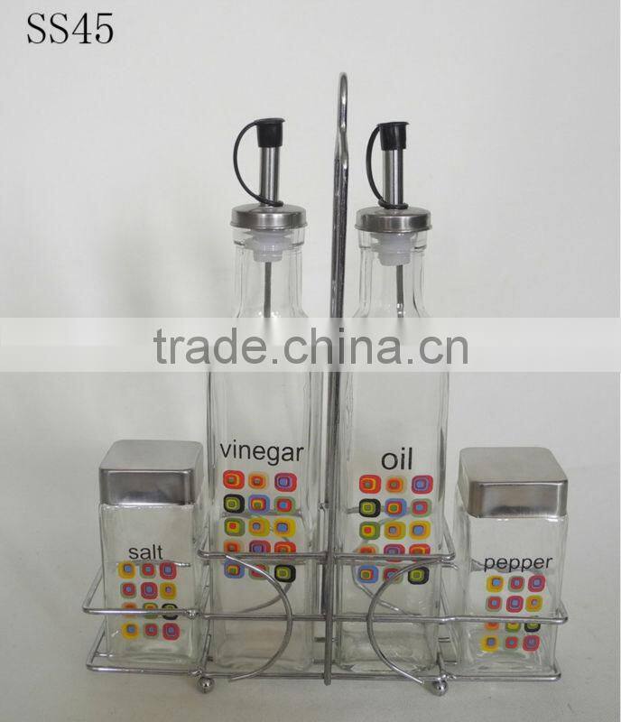 kitchen spice oil canister sets with metal stand
