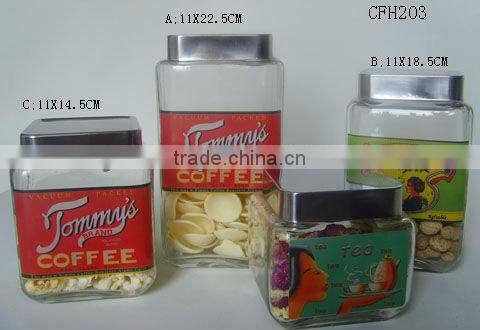 high quality spray glass letter jar storage for coffee and tea