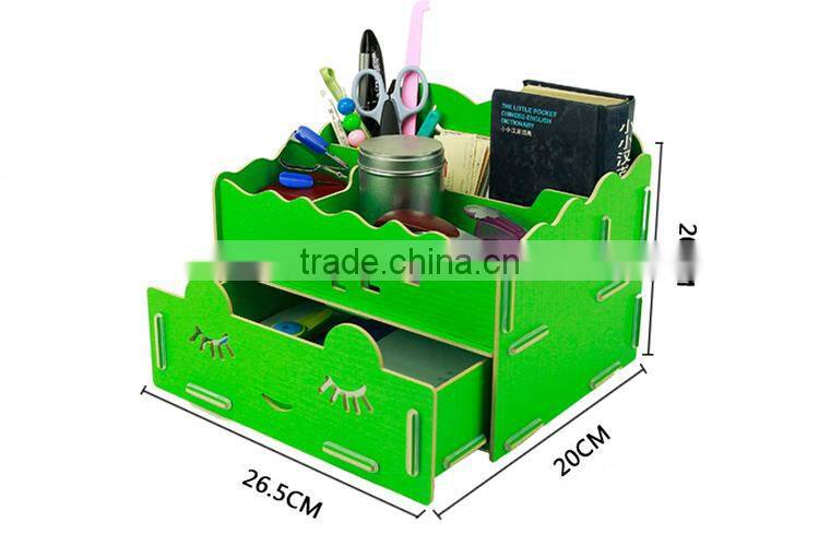 DIY Wooden Struction Multi-function Cartoon Smiling Face Makeup Cosmetic Jewelry Storage Box Organizer Caddy