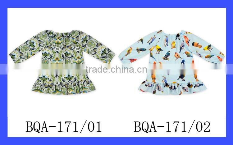 Wholesale Children Long Sleeve Ruffle Print Brushed Faric Organic Baby Clothes