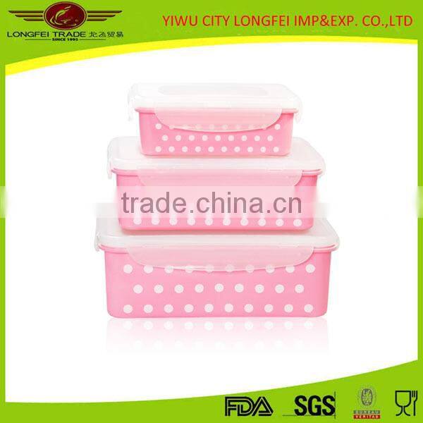 Pink Cute Plastic Tiffin Lunch Box With White Dot