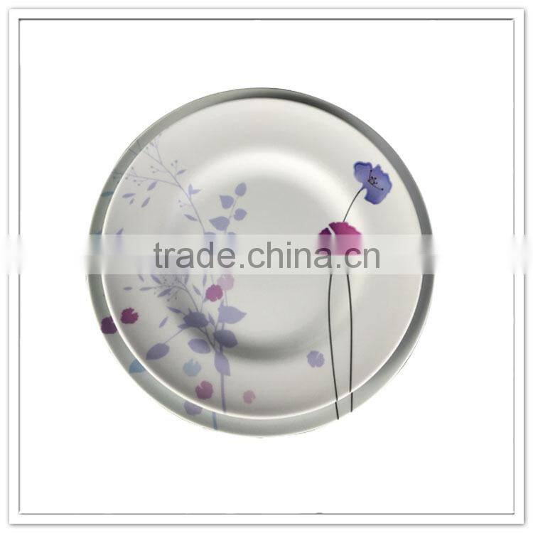Flower printed food grade course & dessert dishes, round melamine imitation ceramic plate