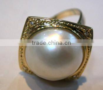 gold wedding genuine freshwater pearl ring Tahitian Pearl Ring