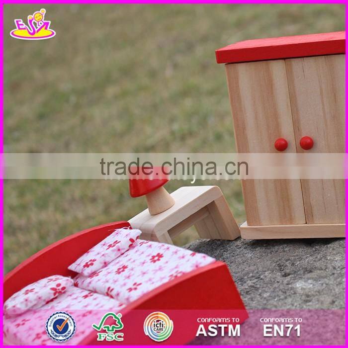 2017 New design children toys red wooden dolls house furniture W06B053