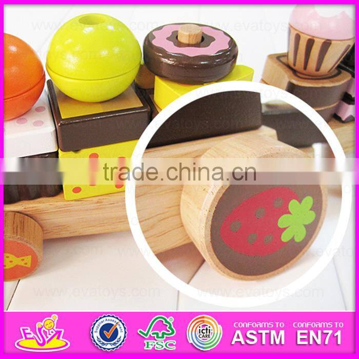 New Wooden Train EN71 ASTM Three Carriages Cake Train,Hot Sell Wooden blocks Chocolate Cake Train Set W05C026