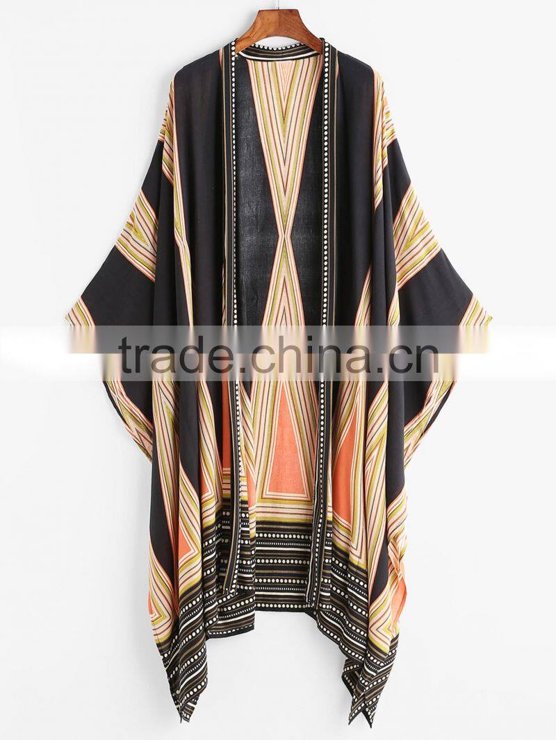 chinese clothing OEM summer women loose design Geo Print Kimono open jacket Kimono