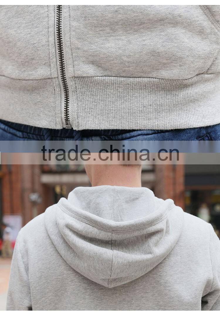 Men pure color full zip fleece hoodie wholesale in jiangxi youth thin zipper hooded jacket
