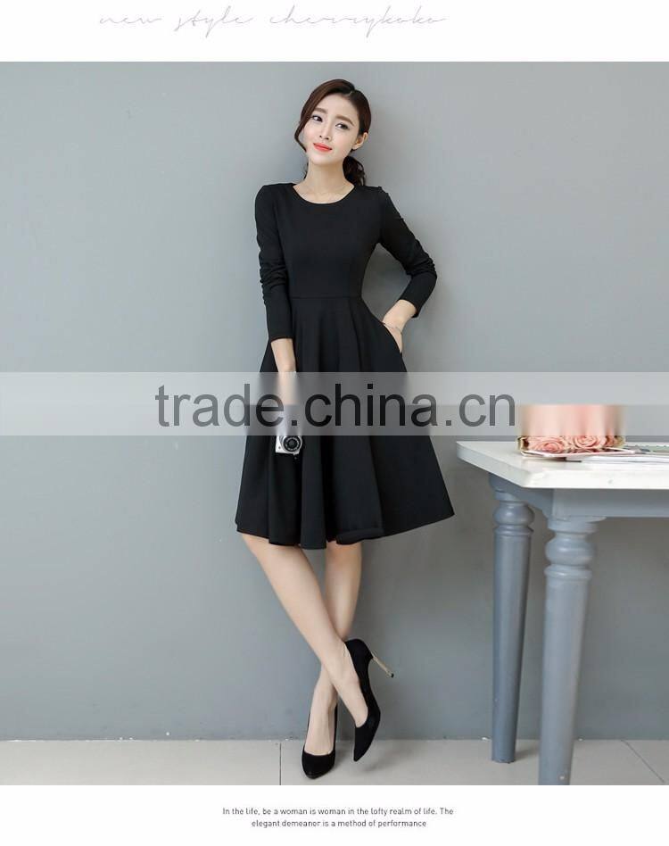 2016 customized manufacture fashionable Wholesale women plain color dress long-sleeve spring autumn ladies dress