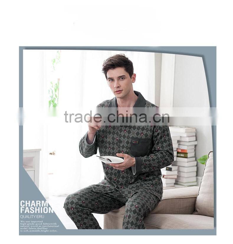 100% cotton kintted fabric men sleepwear sets man nightclothes homewear pajama sleepwear