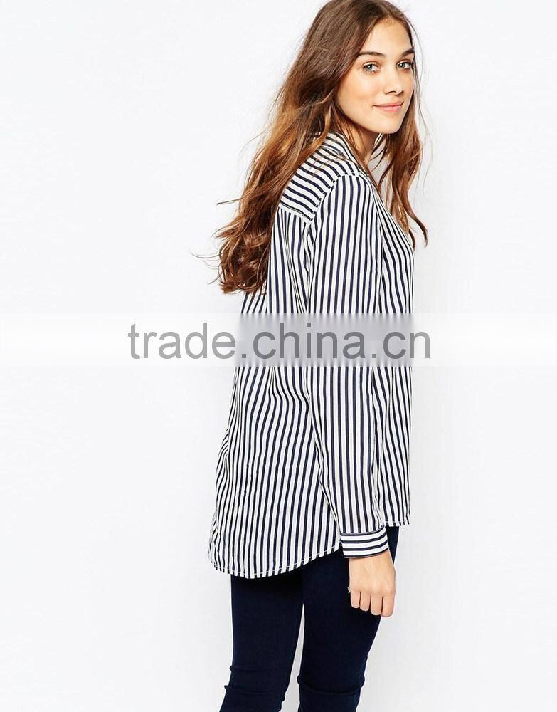 China factory OEM ODM 2015 new fashion customized Stripe Shirt With Long Sleeve
