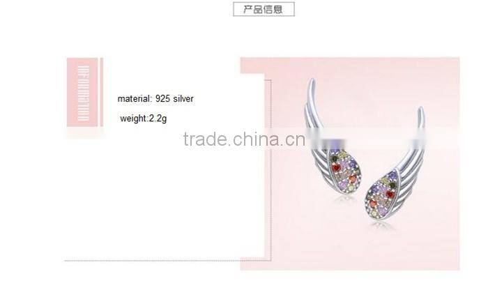 925 Sterling Silver High Polish Rhodium Plated Cubic Zirconia Wing Customized Earring
