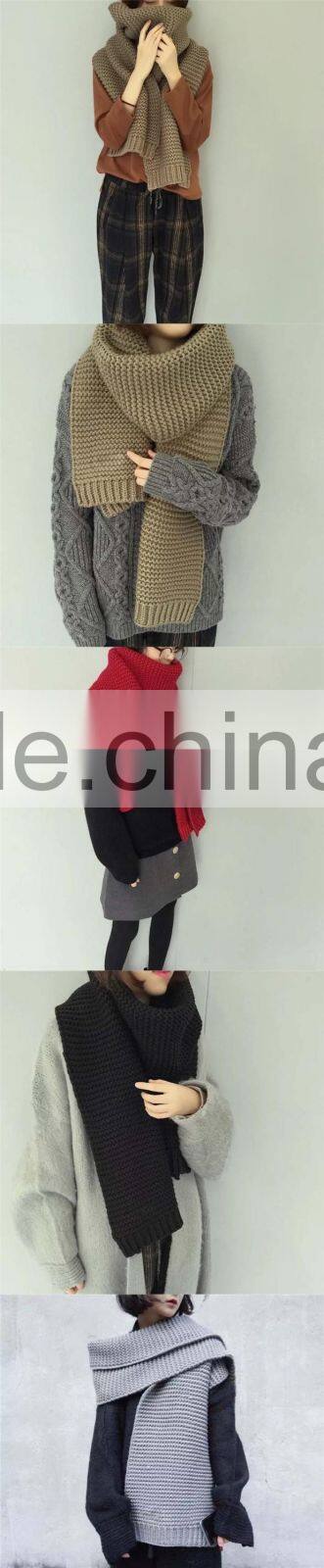 Latest Design Plain Color Knitted Lady Winter Thick Warm Blanket Scarf
