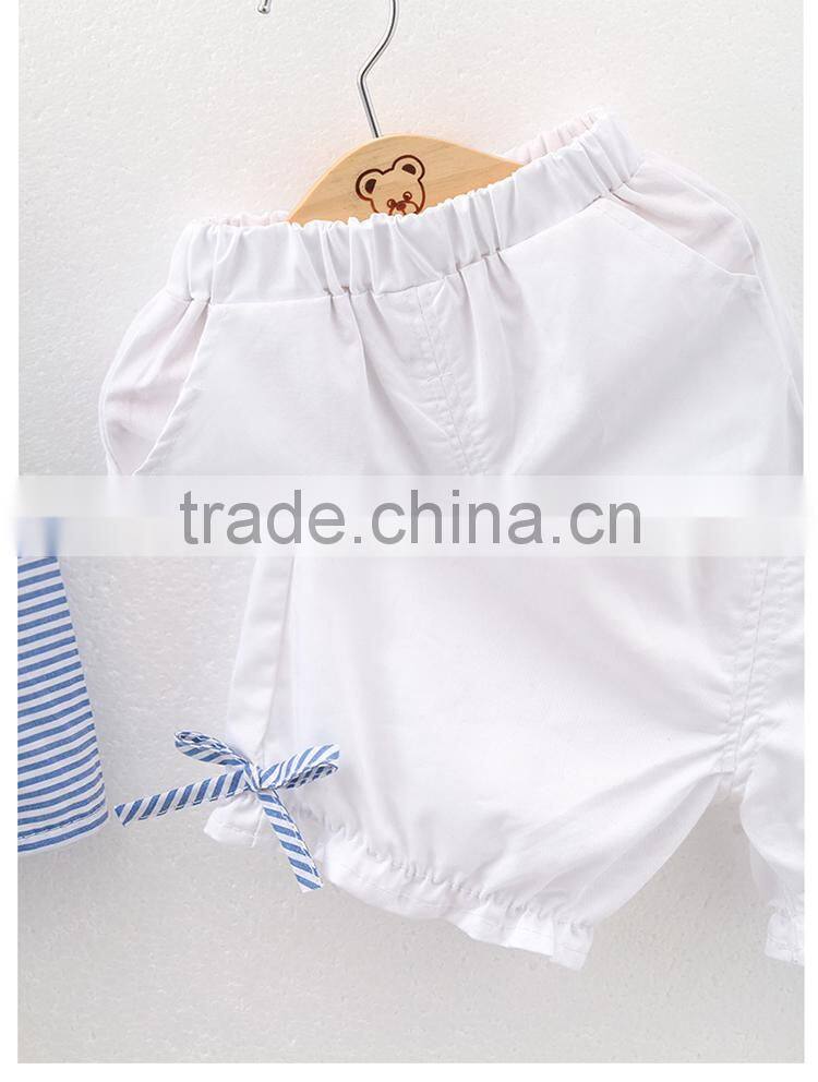 Child 2017 summer new Korean fashion outfit 2pcs set baby flutter sleeve dress white shorts cotton clothing for children