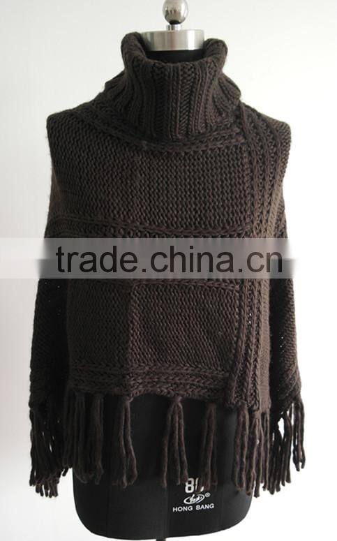 2014 Fashion ladies turtle neck knitted poncho pullover sweater