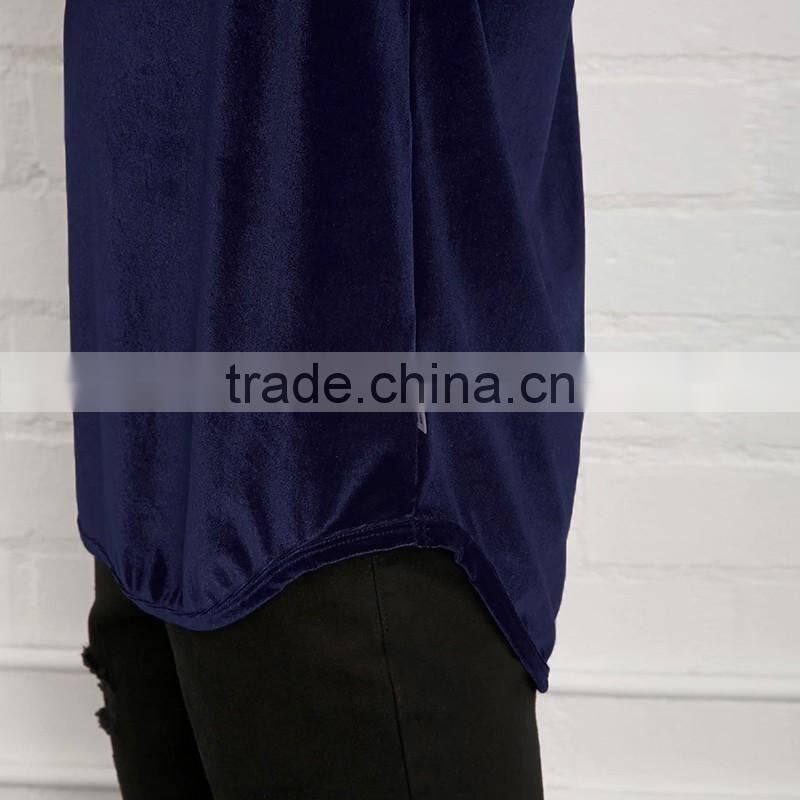 New Design Men Fashion Blouse Lightweight Round Neck Velvet Fabric Tee Shirt Blank T Shirt