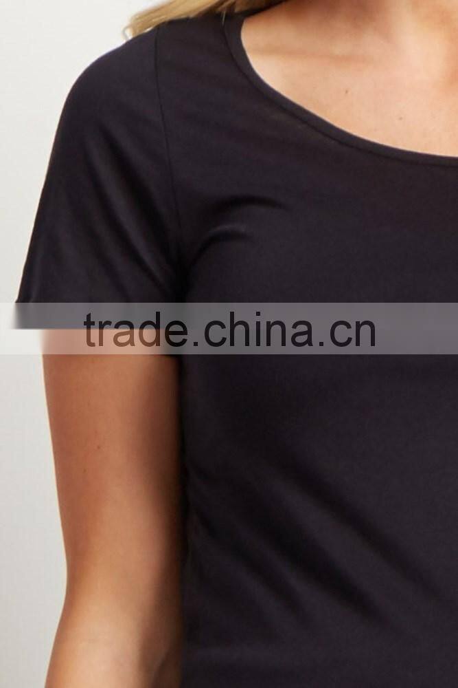 High quality cotton&rayon solid black short sleeve fashion maternity top