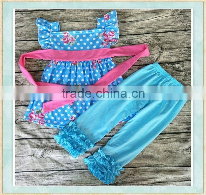 New fashion top designer handmake kids barbie clothes blue pearl outfit boutique bamboo baby clothes