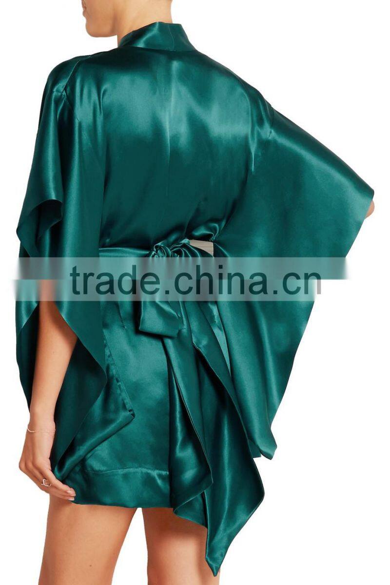 High Quality Fashionable Design Lace-Paneled Silk Robe with Embroidery Pattern for Women