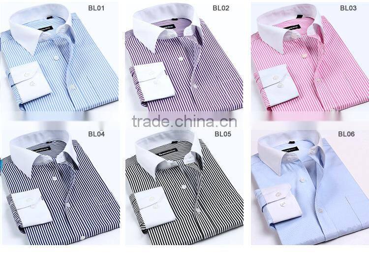 European & American fashionable style white collar & cuff men's dress fitness shirt with long sleeve