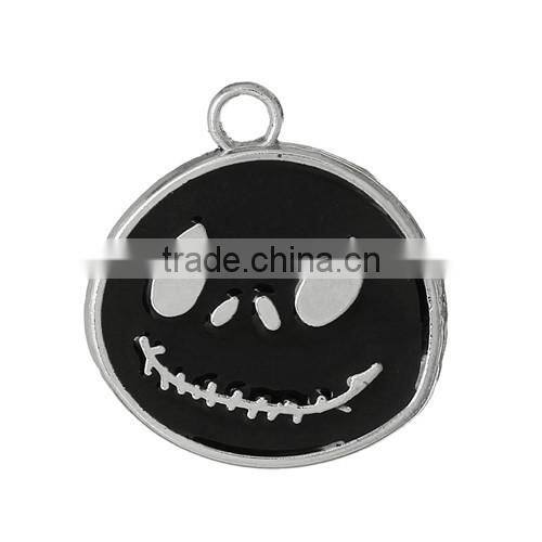 Charm Pendants Nightmare Before Christmas Halloween Skull Silver Tone Enamel Black 27.0mmx25.0mm