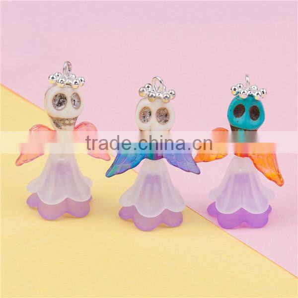 Acrylic & Resin Halloween Pendants Angel Multicolor Skeleton Skull 31mm x 20mm