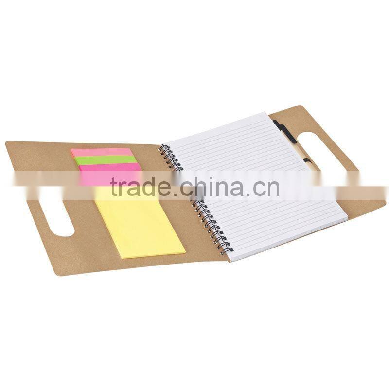 600grams kraft paper cover spiral winding cutout handle notebook notepad 70grams 70sheets 21*21cm with paper pen