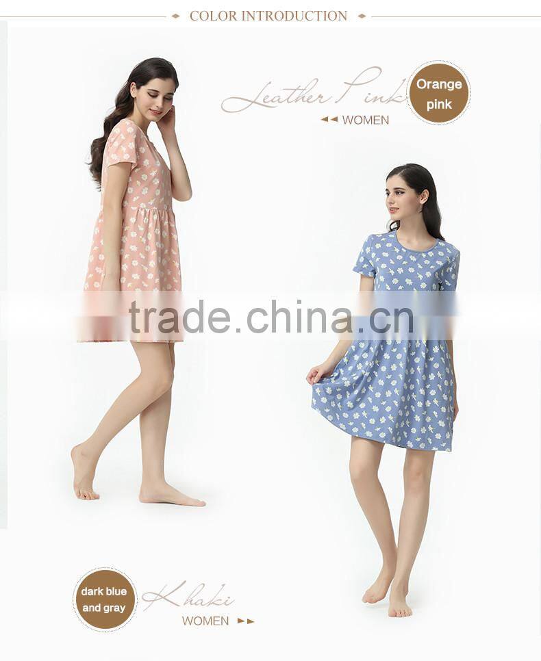 Perfect Qianxiu Summer Short Sleeve Daisy Dress Printed Girls Lounge Wear Night Skirt