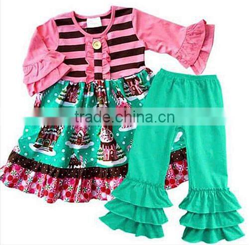 CH00181YIWU BOYA Cotton milk silk dresses gingerbread house pattern kids clothes wearing boutique dresses