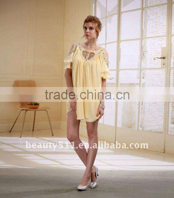 Astergarden New Design Emma Roberts Style Beaded Pink Chiffon Short Party Dress AS032-5