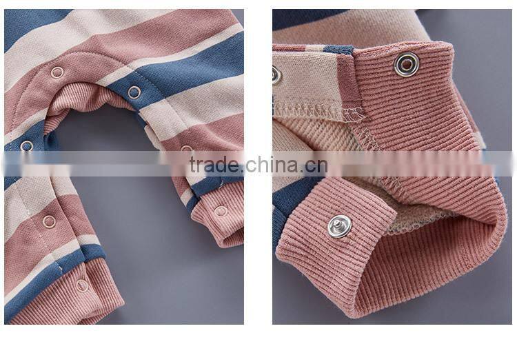High quality long sleeve stripe cotton fleece baby romper