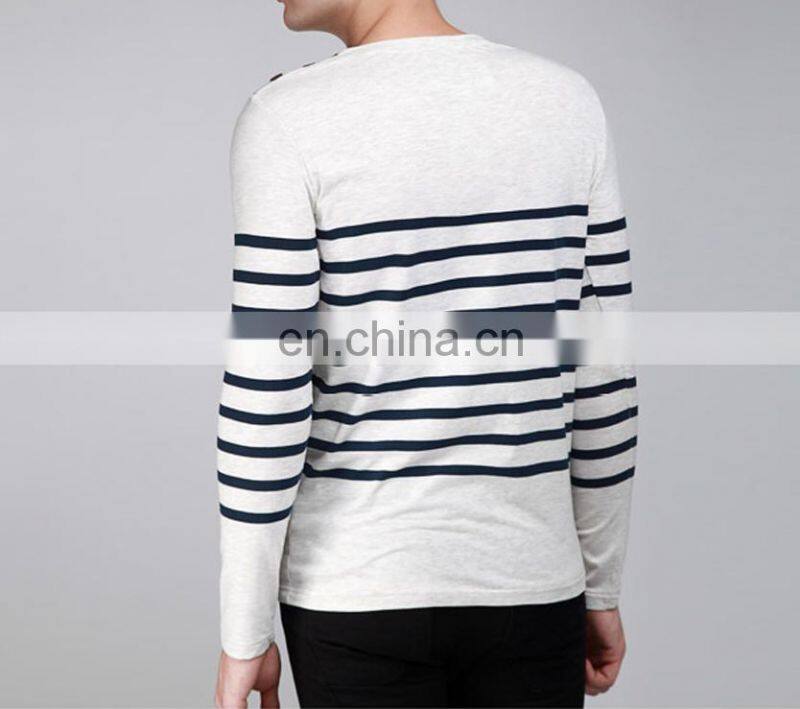 Men's new casual stripes round collar long sleeve wholesale T-shirt