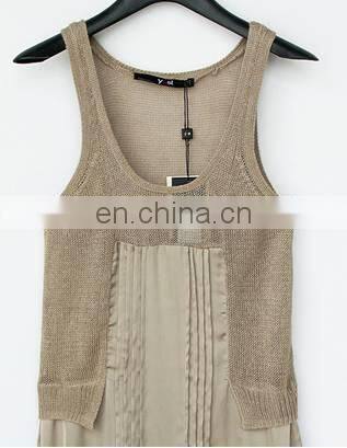 Lady's Woven/Knit Joint Linen Dress