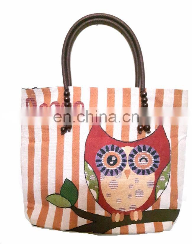 Cotton canvas fabric owl design shopping tote bags