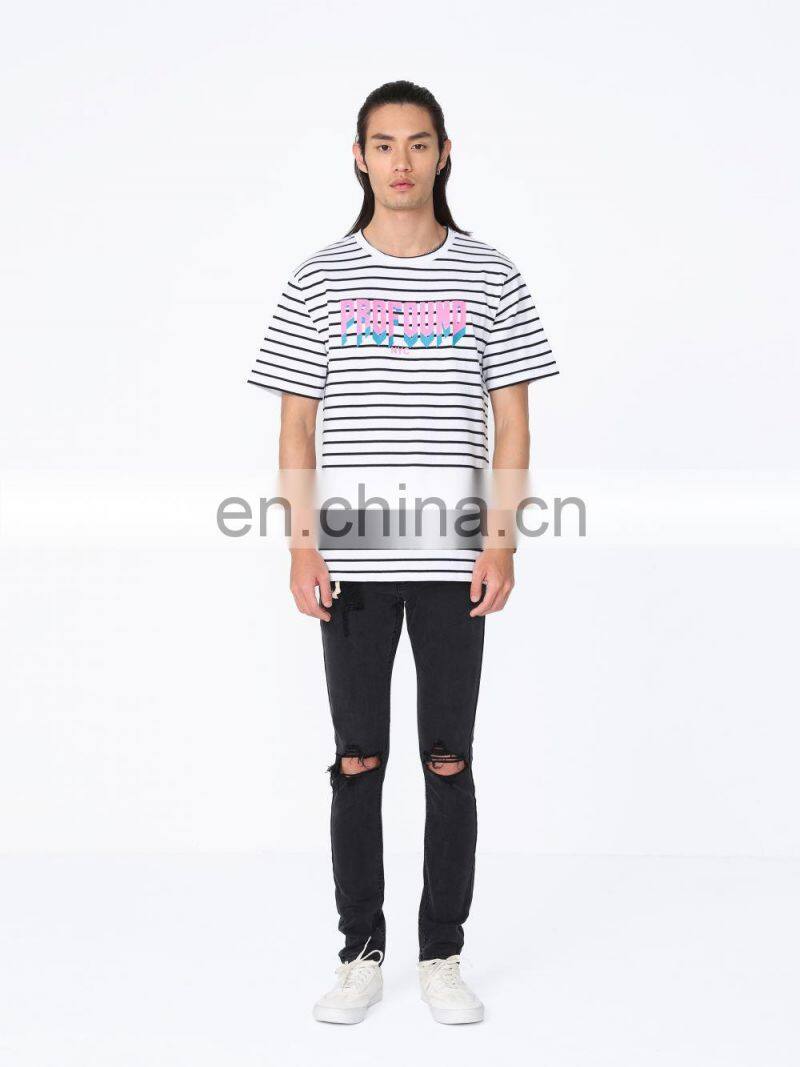 DiZNEW Design your own oversize mercerized cotton short sleeve striped t shirt