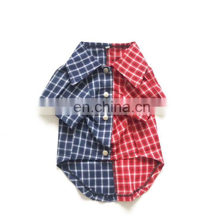 Trendy Blue Red Color Block Shirt Pet Clothes Schnauzer Plaid Dog Clothes