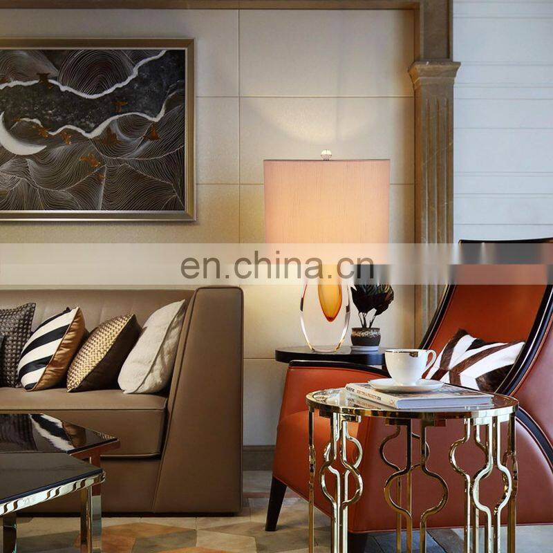 Unique Design Crystal Hand Blown Glass Table Lamp in Amber with Gray Lampshade Murano Glass Table lamps for Bedroom