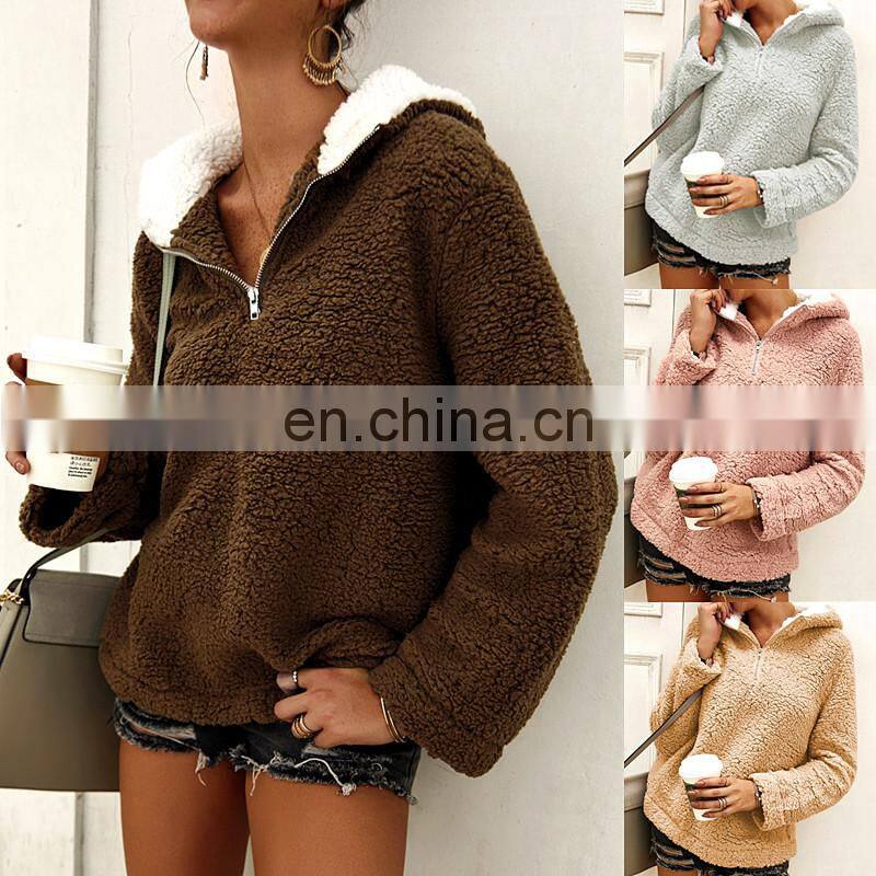 Wholesale custom women's jackets Casual and comfortable long-sleeved hooded zipper loose solid color street style