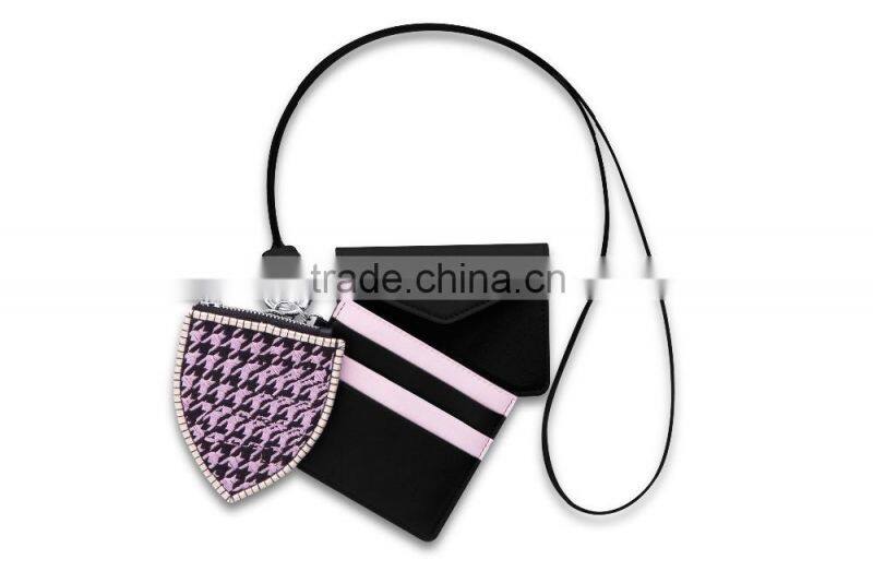 2016 New Design Genuine Calf Leather Contrast Color ID Business Name Credit Card Holder Change Purse for Ladies