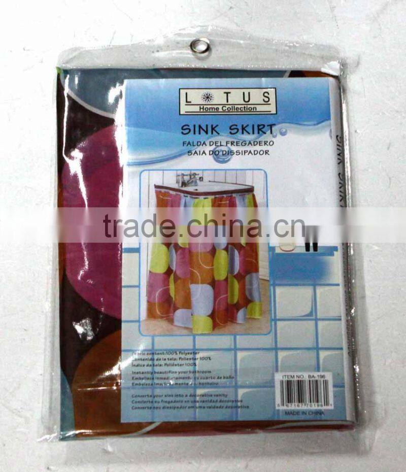 HOT SALE 100% POLYESTER PINTED SINK SKIRT/BATHROOM FABRIC SINK SKIRT