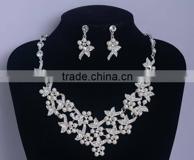 Wedding Pearl Rhinestone Jewelry Set Bridal Necklace and Earring Set