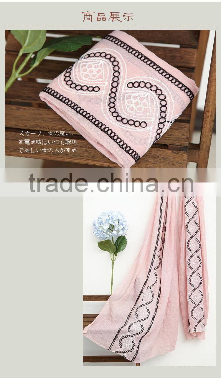 New Design Maxi Long Soft Viscose Embroidery Women Muslim Scarf